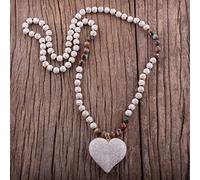 LCHJX Fashion Bohemian Jewelry Accessoire 8 mm Blue Stones noué avec des colliers de pendentif coeur de pierre pour le collier pour femmes
