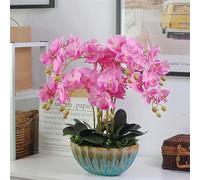 LCHJX Faux Floraux 22,44 Pouces de phalaenopsis artificiels Fleurs avec Fausse en Pot en céramique pour la pièce maîtresse de Table Artificielle (Rose 57 cm)