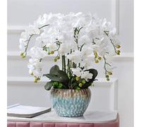 LCHJX Fleur Artificielle avec Vase en céramique Fleurs de phalaenopsis artificielles 65 cm Orchidées Fausses Fausses en Pot Floral (Jaune)