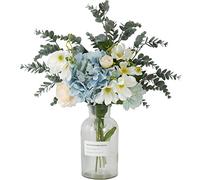 LCHJX Fleurs de Soie Artificielle Fausse Belles Belles d'hortensia Bunch Bouquet Fleur avec Vase pour décoration de Mariage à la Maison Fausses Plantes Environ 45 cm Table Centrale de Table de Bureau