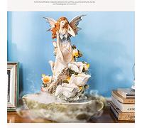 LCHJX Fountaine de Table avec des lumières LED colorées - 4 étapes Angel Lily Statue Waterfall Decoration, méditation Ornements en Cascade intérieure avec Pompe Automatique illuminée, Bleu