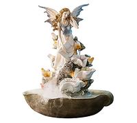 LCHJX Fountaine de Table avec des lumières LED colorées - 4 étapes Angel Lily Statue Waterfall Decoration, méditation Ornements en Cascade intérieure avec Pompe Automatique illuminée, Bleu