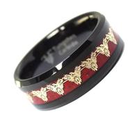 LCHJX Gold Red Fire Phoenix Black Tungsten Anneau 8 mm Mens Womens Taille 5-17-12