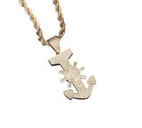 LCHJX Hip Hop 14K Gold plaqué de gouvernail à gouvernail de Collier en cuivre Moisanite Copper