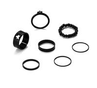 LCHJX Lot de 7 bagues de jonction noires rétro simple amour étoile à cinq branches