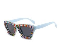 LCHJX Lunettes de soleil en cristal pour femme avec strass UV400, C4 bleu-bleu, Taille unique
