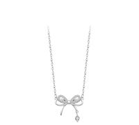 LCHJX Nouveau 2025 Authentic 925 STERLING Silver Fashion Elegant CZ Bowknot Pendant Collier pour femmes Bijoux de mariage romantique BIJECTES DÉCORT