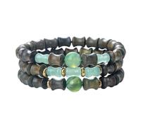 LCHJX Nouveau 2025 Unisexe 3PCS / Set Men Bracelets en bambou Forme articulation Agate Natural Perles en bois Braceuses Stretch Bracelet Femmes Donjeu de prière Bijoux Fashion Accessoires tendances