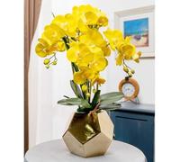 LCHJX Orchidée Artificielle de 24,4 Pouces Fleur Artificielle avec Vase Fleurs phalaenopsis artificielles en Pot Faux Floral (Jaune)