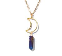 LCHJX Point de pointes en pierre naturelle Collier pendentif Lune Hollow Collier Stick Perles Charme Colliers féminins Chaîne d'or pour femmes Bijoux Cadeau