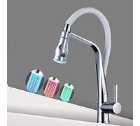 LCHJX Robinet de Cuisine, Robinet à 360 degrés LED ROTACTACT LED Fauce de Cuisine Robinet Blanc Tap pour la Cuisine One Handle Rubber Design Pliant Down Down Mounted Sinte