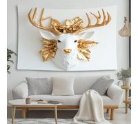 LCHMQ Festif Cerf Tapisserie Doré Feuillage Tenture Décoration Tapisserie Murale Murale pour Chambre Dortoir Fête 150x100cm
