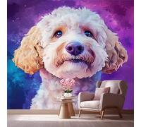 LCHMQ Fresque Murale Papier PeintChien animal animéTrompe l'oeil MuralCiel étoilé aquarelleAdhésif Pour Chambre Papier Peint Nature 350x240cm