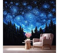 LCHMQ Fresque Murale Papier PeintCiel étoilé fantastiqueTrompe l'oeil MuralForêt animéeAdhésif Pour Chambre Papier Peint Nature 350x240cm