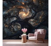 LCHMQ Fresque Murale Papier PeintCiel étoilé psychédéliqueTrompe l'oeil MuralArbre cosmiqueAdhésif Pour Chambre Papier Peint Nature 350x240cm