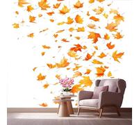 LCHMQ Fresque Murale Papier PeintFeuilles d'érable animéesTrompe l'oeil MuralFeuilles minimalistesAdhésif Pour Chambre Papier Peint Nature 350x240cm