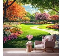 LCHMQ Fresque Murale Papier PeintJardin Parc FleuriTrompe l'oeil MuralNature Chemin SerpentinAdhésif Pour Chambre Papier Peint Nature 350x240cm