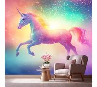 LCHMQ Fresque Murale Papier PeintLicorne animéeTrompe l'oeil MuralÉtoiles arc-en-cielAdhésif Pour Chambre Papier Peint Nature 350x240cm