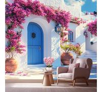 LCHMQ Fresque Murale Papier PeintMaison MéditerranéenneTrompe l'oeil MuralArchitecture GrecqueAdhésif Pour Chambre Papier Peint Nature 350x240cm