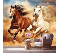 LCHMQ Fresque Murale Papier PeintSauvage ChevauxTrompe l'oeil MuralDynamique GalopAdhésif Pour Chambre Papier Peint Nature 350x240cm