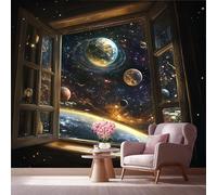 LCHMQ Fresque MuraleVue Espace Profond Fenêtre PlanètesPapier Peint PhotoStyle Science-Fiction Nébuleuse GalaxieDécoration Murale Moderne Papier Peint 3d Panoramique 250x175cm