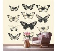 LCHMQ Mural WallpaperBohemian ButterflyWallpaper Mural RemovableSimple Ink PaintingPoster Print 3D Effect Decoration for Bedroom 300x210cm