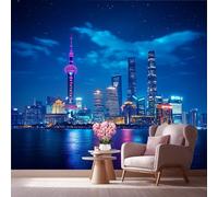 LCHMQ Mural WallpaperShanghai Night ViewWallpaper Mural RemovableDreamy Night SkyPoster Print 3D Effect Decoration for Bedroom 300x210cm