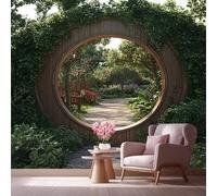 LCHMQ Papier Peint PanoramiqueJardin EnchantéFresque MuralePortail Rondl'oeil Décoration Salon Photo Mural 200x140cm