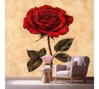 LCHMQ Papier Peint PanoramiqueRose Rouge BotaniqueFresque MuraleIllustration Florale Vintagel'oeil Décoration Salon Photo Mural 200x140cm