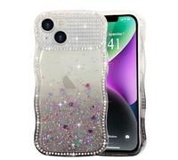 LCHULLE Compatible avec iPhone 14/13 Coque Glitter Ondulée, Noir | Housse à Paillettes,Translucide Design à Ondulée Bou Coque Brillante Décor Strass, Silikon Glitter Case