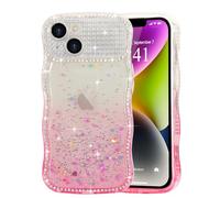 LCHULLE Compatible avec iPhone 14/13 Coque Glitter Ondulée, Rose | Housse à Paillettes,Translucide Design à Ondulée Bou Coque Brillante Décor Strass, Silikon Glitter Case