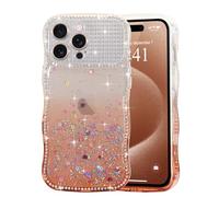 LCHULLE Compatible avec iPhone 15 Pro Coque Glitter Ondulée, Brun | Housse à Paillettes,Translucide Design à Ondulée Bou Coque Brillante Décor Strass, Silikon Glitter Case