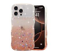 LCHULLE Compatible avec iPhone 16 Pro Coque Glitter Ondulée, Brun | Housse à Paillettes,Translucide Design à Ondulée Bou Coque Brillante Décor Strass, Silikon Glitter Case