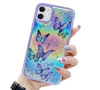 LCHULLE Coque pour iPhone 11 Motif Papillon Femmes Filles Paillettes au Laser Irisées et Etoiles Coque de Téléphone Antichoc en Silicone TPU Souple pour iPhone 11 Violet