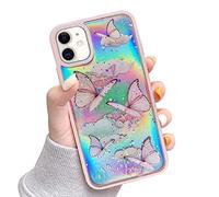 LCHULLE Coque pour iPhone 11 Motif Papillon Femmes Filles Paillettes au Laser Irisées et Etoiles Coque de Téléphone Antichoc en Silicone TPU Souple pour iPhone 11 Rose