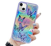LCHULLE Coque pour iPhone 13 Motif Papillon Femmes Filles Paillettes au Laser Irisées et Etoiles Coque de Téléphone Antichoc en Silicone TPU Souple pour iPhone 13 Violet
