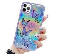 LCHULLE Coque pour iPhone 15 Pro Max Motif Papillon Femmes Filles Paillettes au Laser Irisées et Etoiles Coque de Téléphone Antichoc en Silicone TPU Souple pour iPhone 15 Pro Max Violet