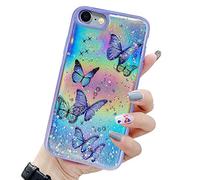 LCHULLE Coque pour iPhone 7/8/SE2020/2022 Motif Papillon Femmes Filles Paillettes au Laser Irisées et Etoiles Coque de Téléphone Antichoc en Silicone TPU Souple pour iPhone 7/8/SE2020/2022 Violet