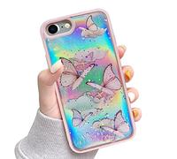 LCHULLE Coque pour iPhone 7/8/SE2020/2022 Motif Papillon Femmes Filles Paillettes au Laser Irisées et Etoiles Coque de Téléphone Antichoc en Silicone TPU Souple pour iPhone 7/8/SE2020/2022 Rose