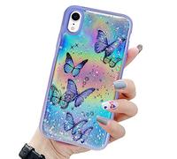 LCHULLE Coque pour iPhone XR Motif Papillon Femmes Filles Paillettes au Laser Irisées et Etoiles Coque de Téléphone Antichoc en Silicone TPU Souple pour iPhone XR Violet