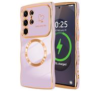 LCHULLE Coque pour Samsung Galaxy S25 Ultra Magnétique Ondulée,Violet Clair | Compatible avec Magsafe,Coque avec Design à Ondes Motif Coeur,Protection de Caméra Galvanisé Housse, Forme Ondulée Bou