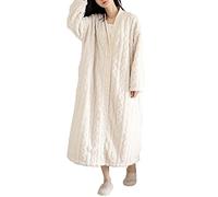 LCHYG Chemise De Nuit pour Femme Ouverte sur Le Devant en Flanelle Épaisse pour La Maison avec Boutons Robe Kimono Longue,Apricot,XXL