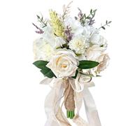 LCiclly Bouquets de Mariage pour Demoiselle d'honneur, Petit Bouquet de Roses artificielles en Soie pour Mariage, Style bohème Rustique, décoration d'église (Blanc Champagne, 19,1 cm S)