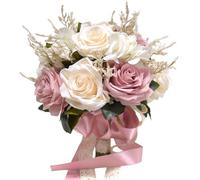 LCiclly Bouquets de Mariage Rose poudré pour Demoiselle d'honneur, Bouquet de Roses artificielles en Soie pour Mariage, Vintage, bohème, Rustique, décoration d'église, Bouquet à Lancer (Taille M)