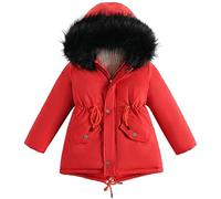 LCIGIA Enfant Fille Manteau d'hiver Fourrure Veste à Capuche Avec Cordon De Serrage Outdoor Jacket Avec Doublure Chaude Doudoune, Rouge, 5-6 ans