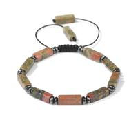 LCKKJHG Bracelet En Cristal Bracelet en améthystes de forme rectangulaire, en pierre d'agates et de Lapis Lazuli, tressé réglable, bijoux for femmes et hommes(Unakite)
