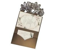 LCKKJHG Carte Invitation Mariage Kit De 50 Cartes D'invitation Mariage À Trois Volets Découpées Au Laser, Feuilles Vertes Et Bleu Marine, Pochette Personnalisée pour la Fête(Brown,Blank set)