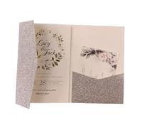 LCKKJHG Carte Invitation Mariage Kit de cartes d'invitation mariage à trois volets découpées au Laser, 50 roses, enveloppe poche pour les Fêtes(Silver glitter,Blank set)