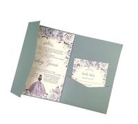 LCKKJHG Carte Invitation Mariage Kit de cartes d'invitation mariage à trois volets découpées au Laser, 50 roses, enveloppe poche pour les Fêtes(Pearl dusty blue,Blank set)