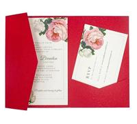 LCKKJHG Carte Invitation Mariage Kit de cartes d'invitation mariage à trois volets découpées au Laser, 50 roses, enveloppe poche pour les Fêtes(Pearl red,Blank set)